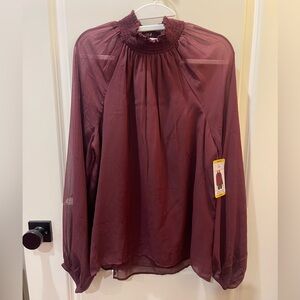 Joie Burgundy Sheer Blouse
